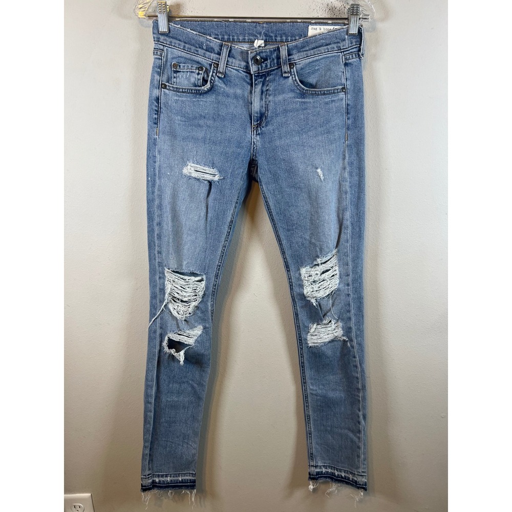 Rag & Bone Womens Skinny Jeans Distressed Ripped Light Blue Size 25